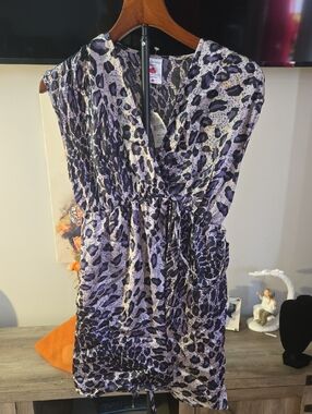 Purple Animal-Print Tie-Waist Tunic Top - Maternity Or NOT